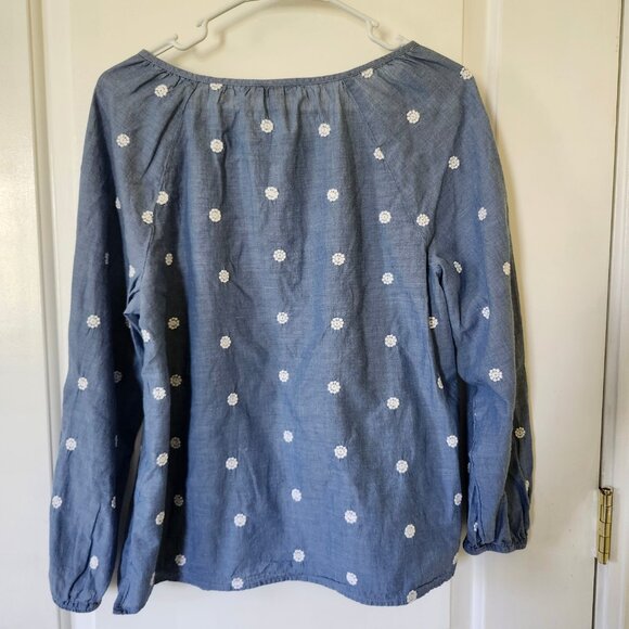 Talbots Women’s L Petite Chambray Popover Top Embroidered Daisy Long Sleeve - Picture 11 of 11
